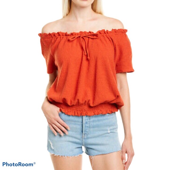 Madewell Burnt Orange Off the Shoulder Cotton Top - Picture 2 of 9